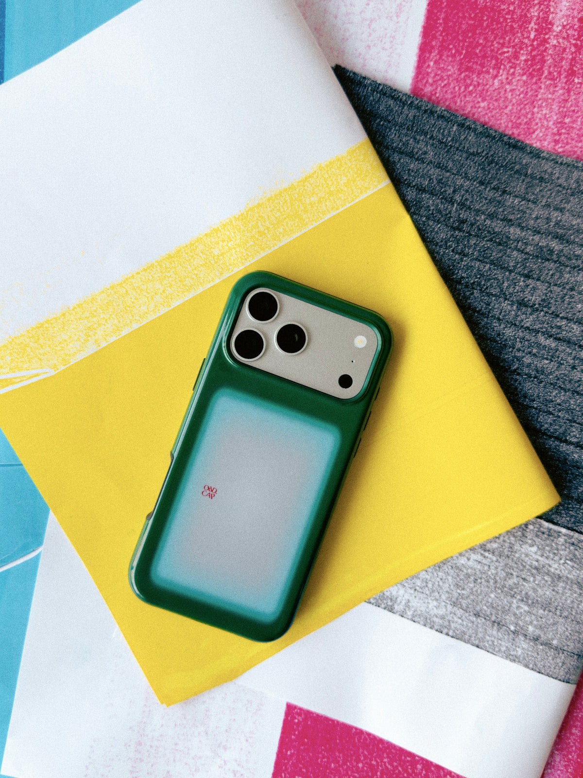 Night Window dark green gradient MagSafe phone case on colourful graphic paper