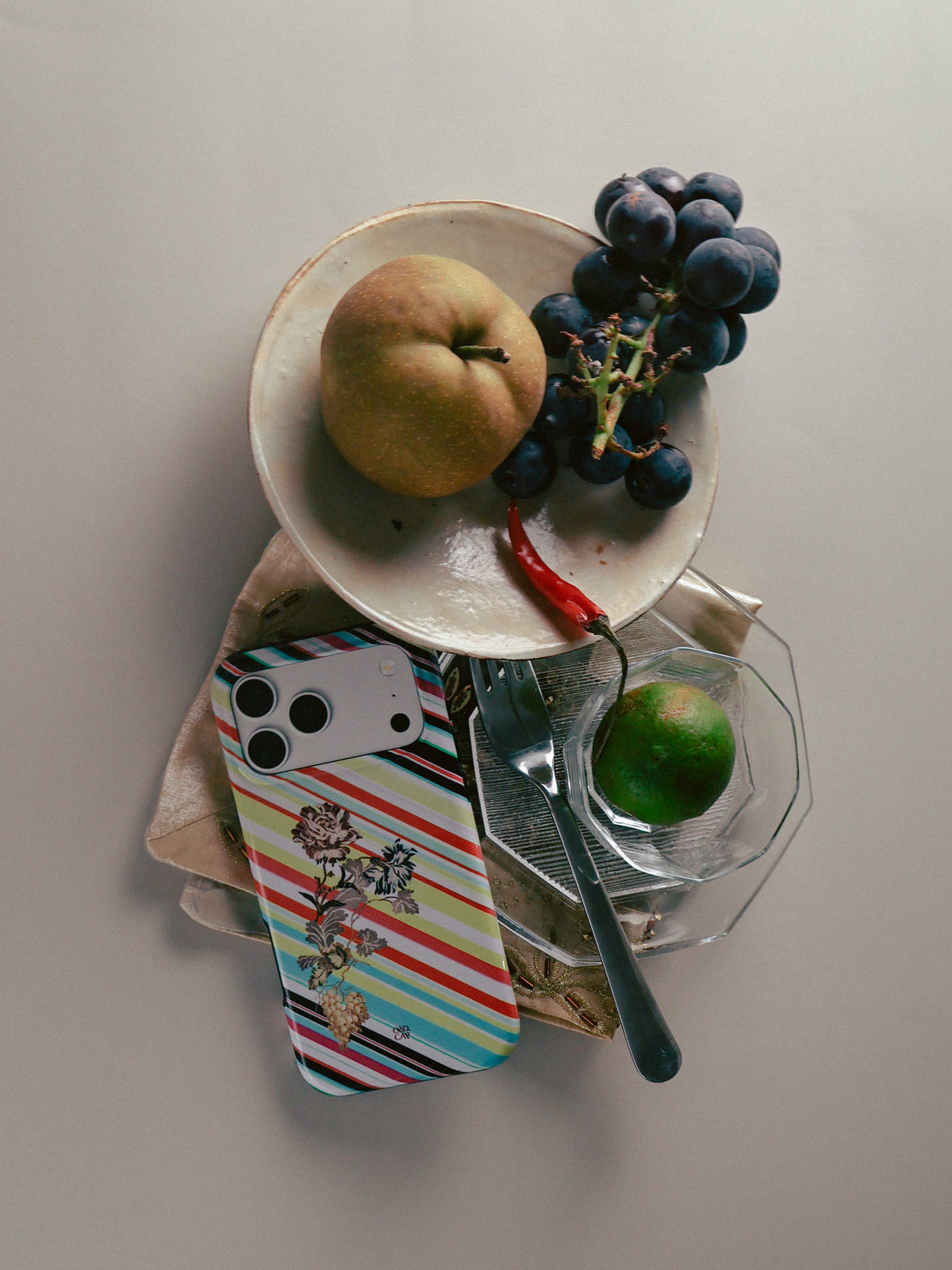 ORD.CAP Summer Side Quests striped phone case still life