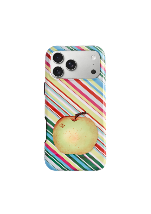 Apple for Later striped apple MagSafe iPhone case on white