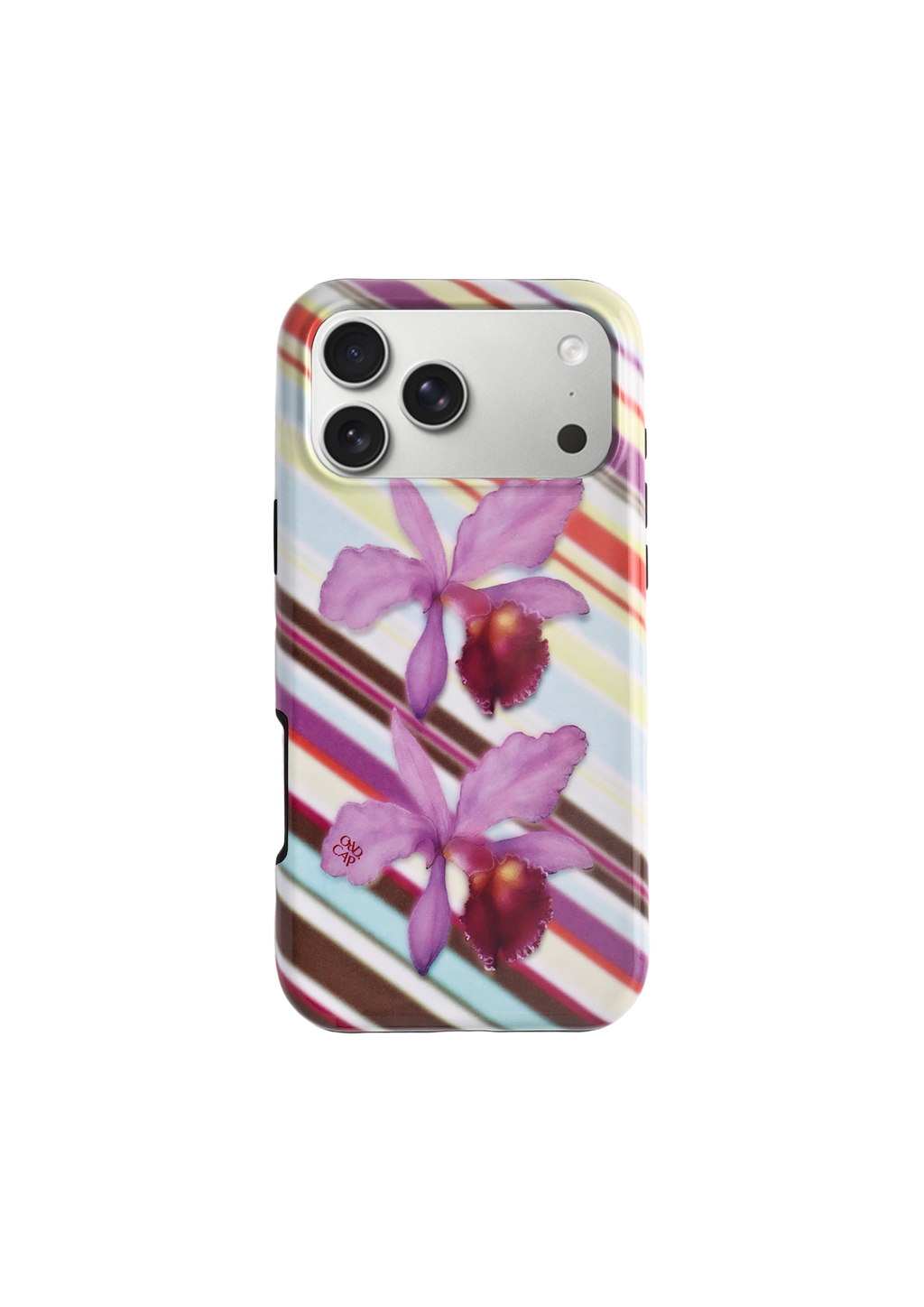Orchid at Dusk striped orchid MagSafe iPhone case on white